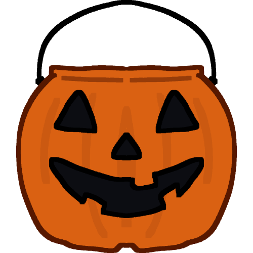 an orange pumpkin shaped basket with a classic jack-o-lantern face on it